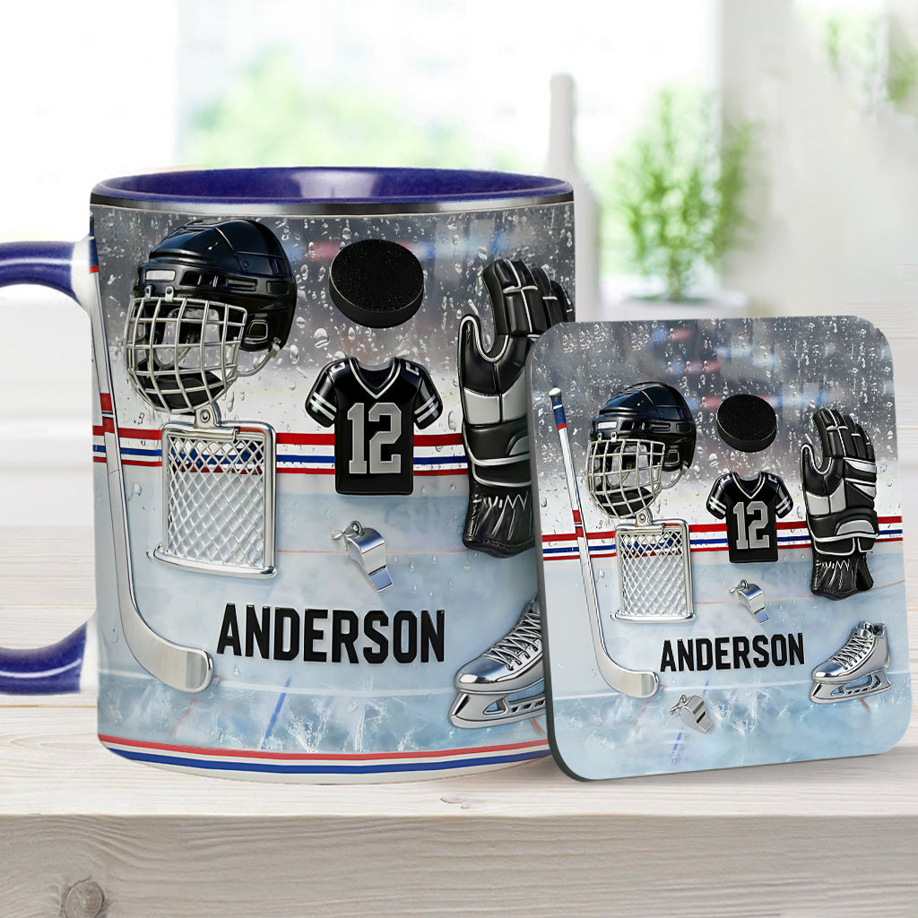 Liebe Eishockey – Personalisierte Tasse und Untersetzer mit Eishockey-Motiv