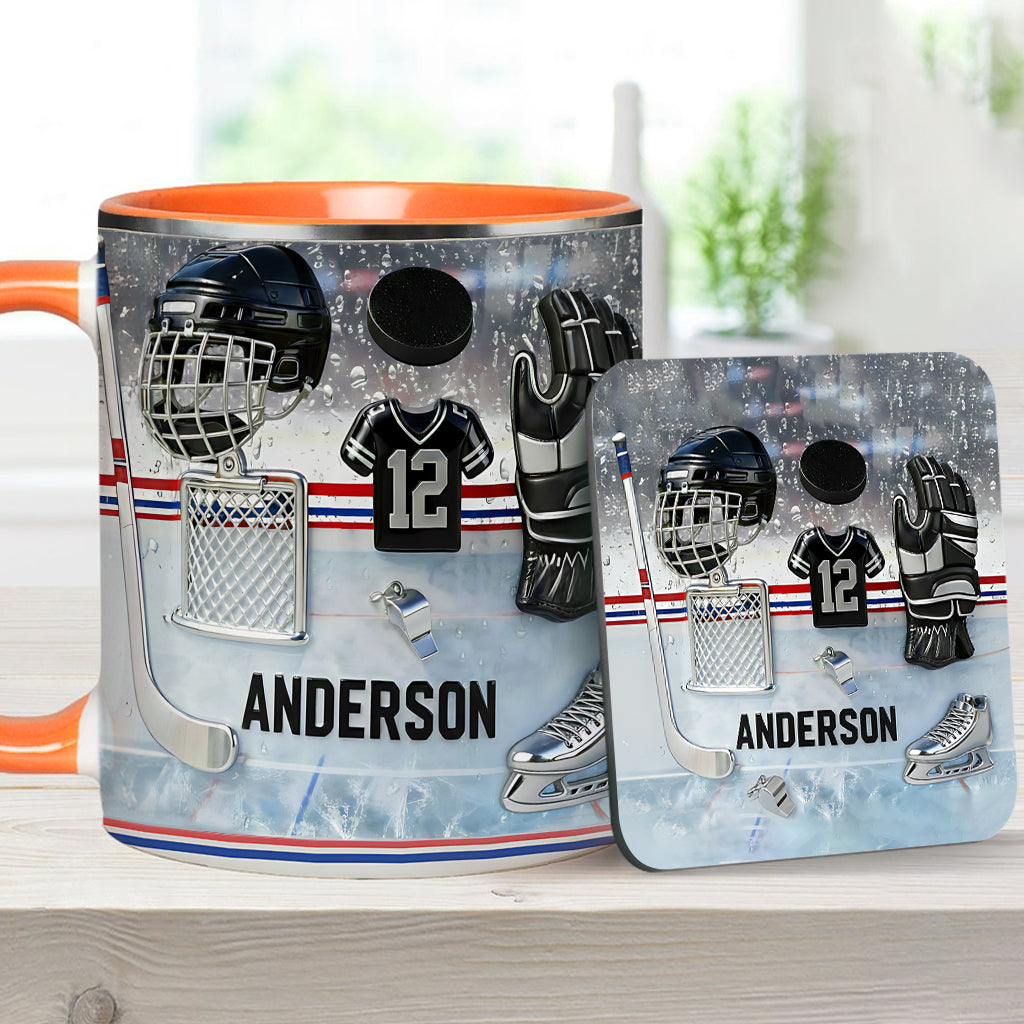 Liebe Eishockey – Personalisierte Tasse und Untersetzer mit Eishockey-Motiv