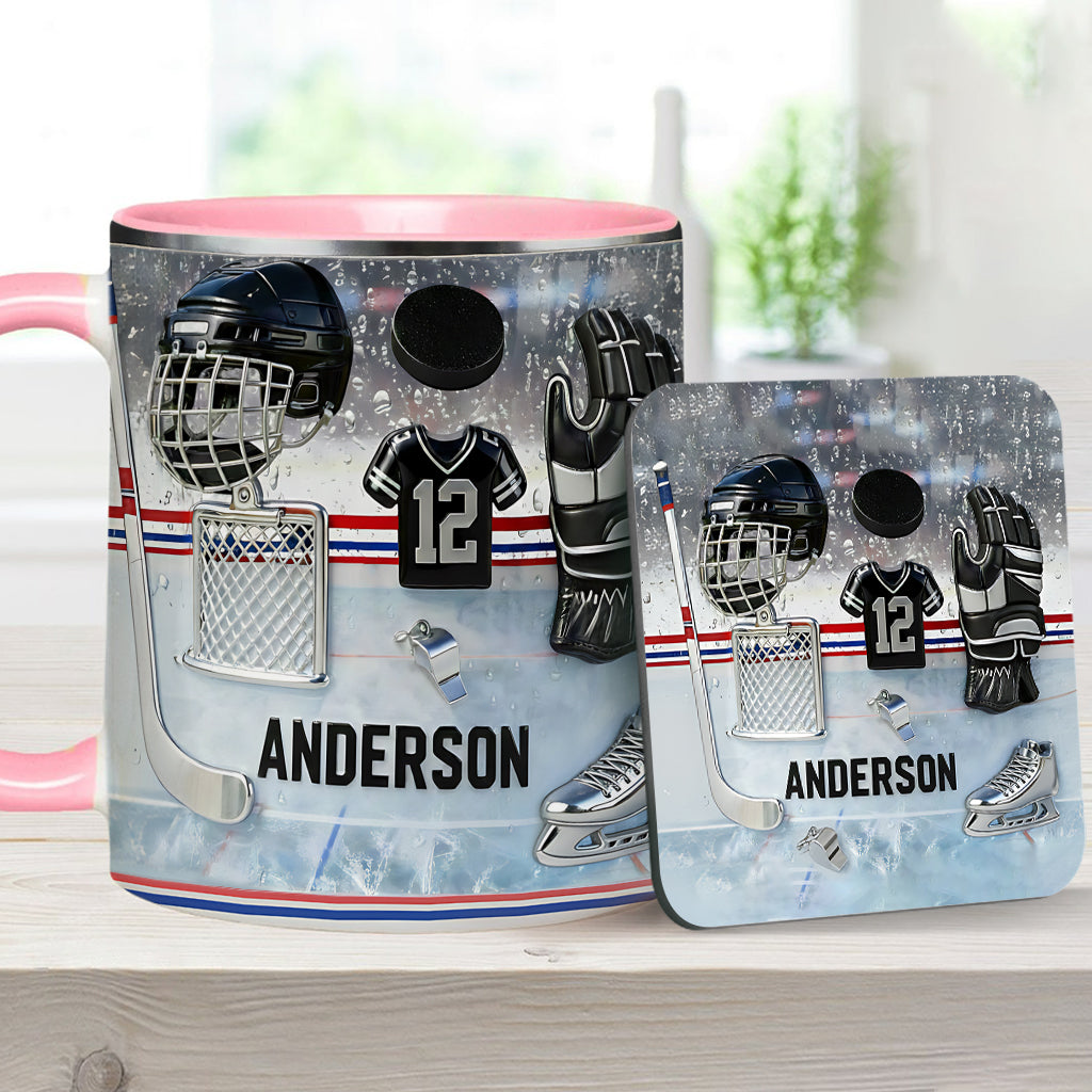 Liebe Eishockey – Personalisierte Tasse und Untersetzer mit Eishockey-Motiv