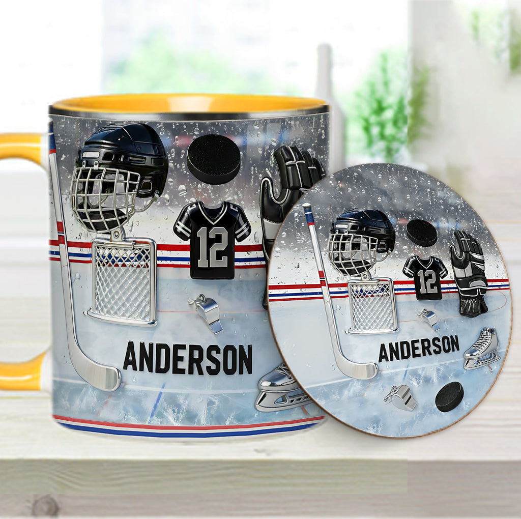 Liebe Eishockey – Personalisierte Tasse und Untersetzer mit Eishockey-Motiv