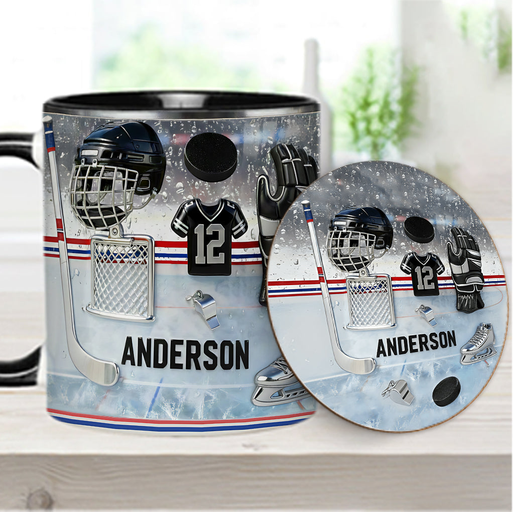 Liebe Eishockey – Personalisierte Tasse und Untersetzer mit Eishockey-Motiv