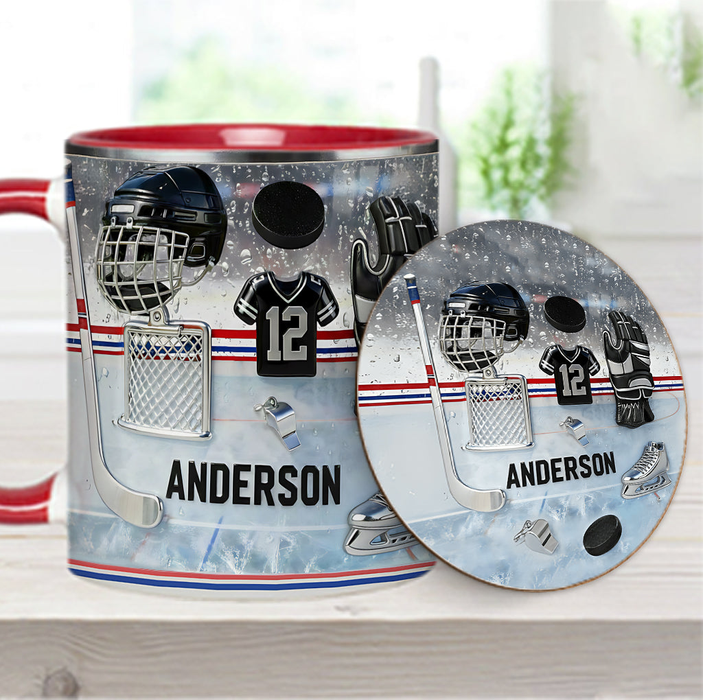 Liebe Eishockey – Personalisierte Tasse und Untersetzer mit Eishockey-Motiv