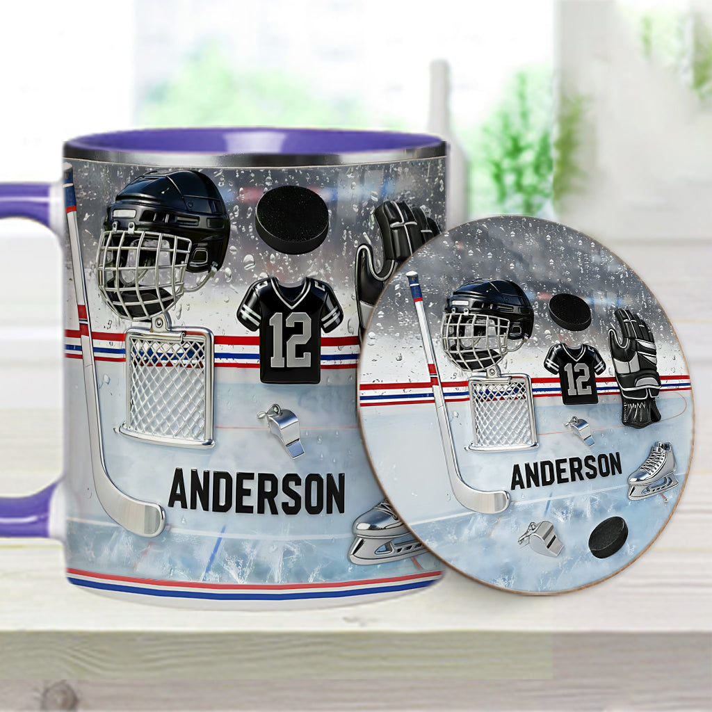 Liebe Eishockey – Personalisierte Tasse und Untersetzer mit Eishockey-Motiv