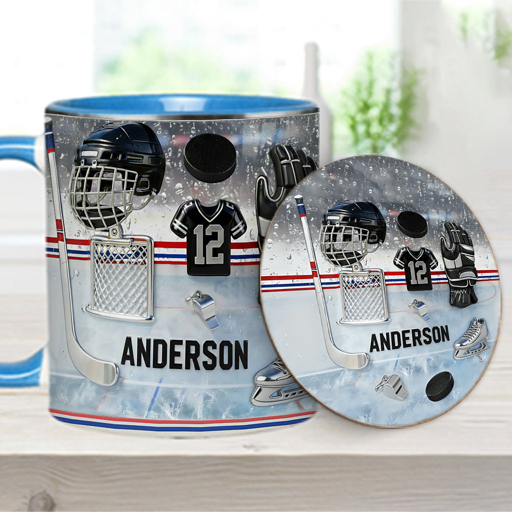 Liebe Eishockey – Personalisierte Tasse und Untersetzer mit Eishockey-Motiv