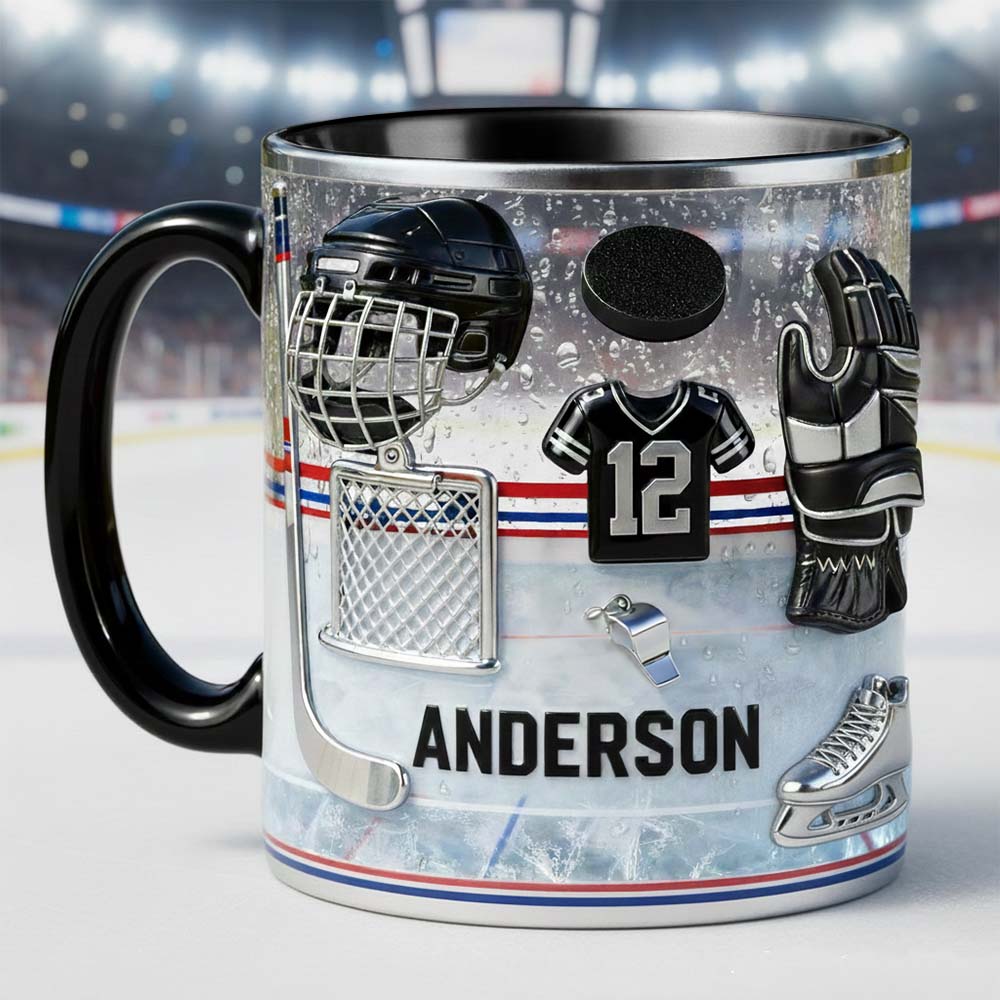 Liebe Eishockey – Personalisierte Tasse und Untersetzer mit Eishockey-Motiv