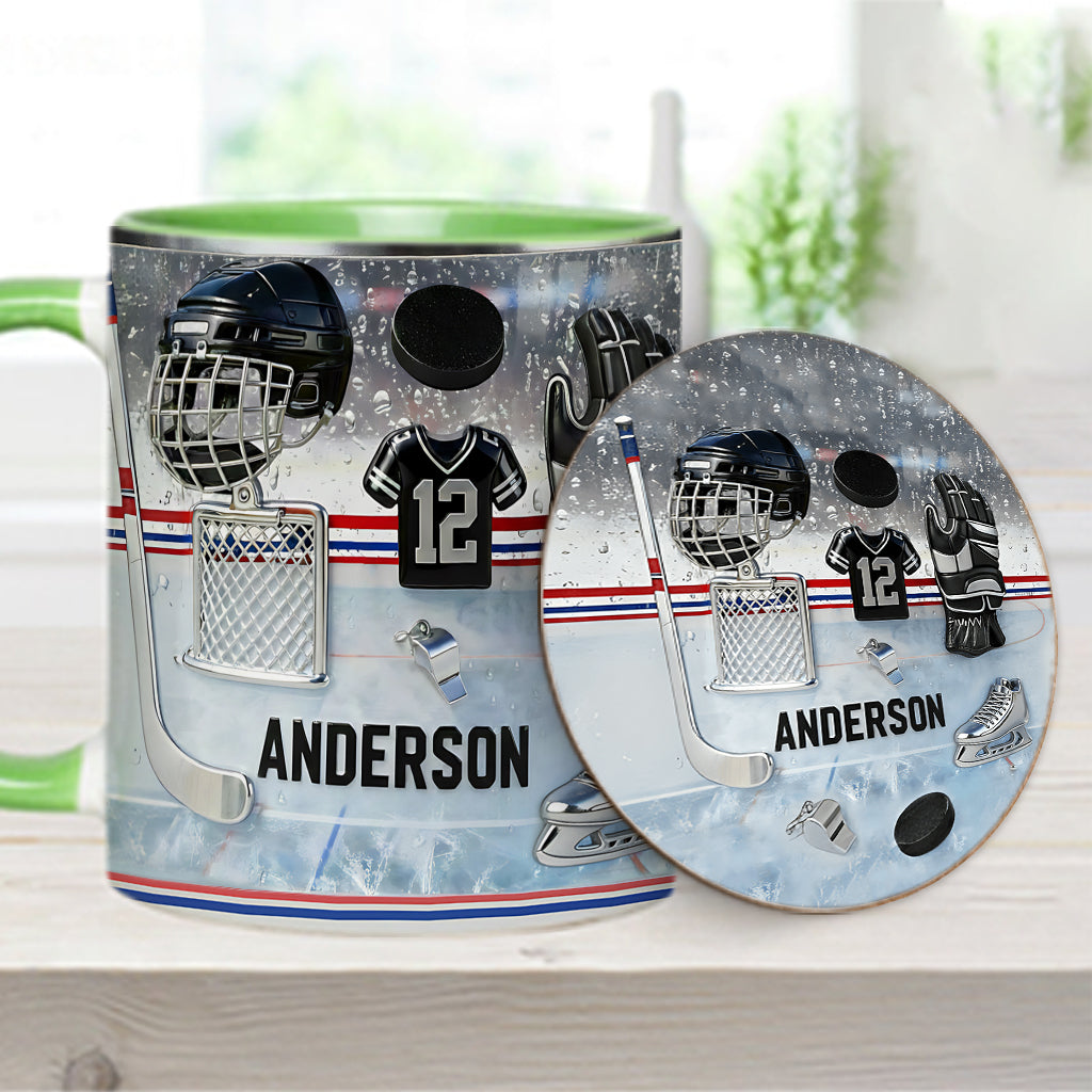 Liebe Eishockey – Personalisierte Tasse und Untersetzer mit Eishockey-Motiv