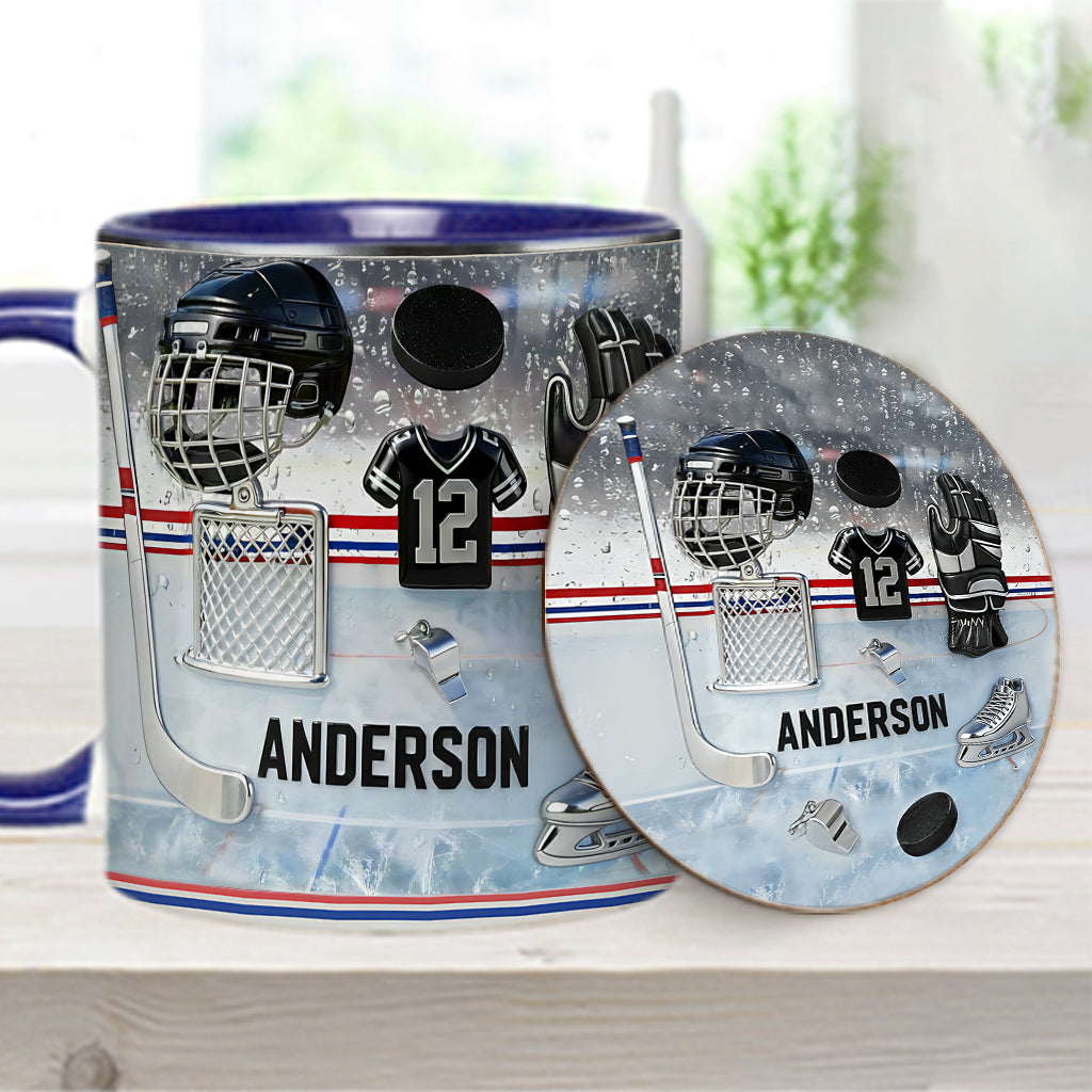 Liebe Eishockey – Personalisierte Tasse und Untersetzer mit Eishockey-Motiv