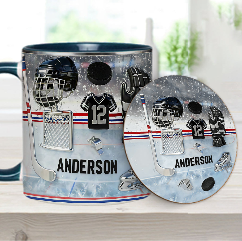 Liebe Eishockey – Personalisierte Tasse und Untersetzer mit Eishockey-Motiv