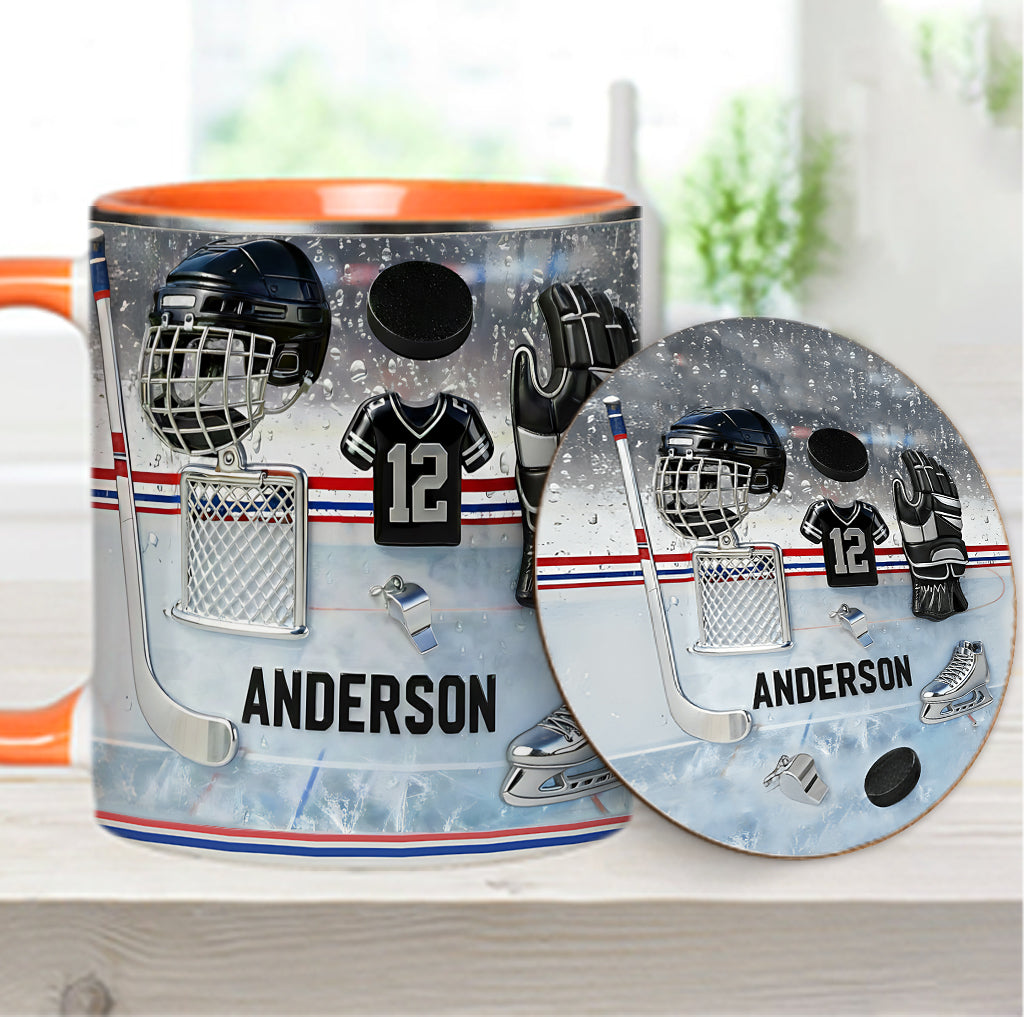 Liebe Eishockey – Personalisierte Tasse und Untersetzer mit Eishockey-Motiv