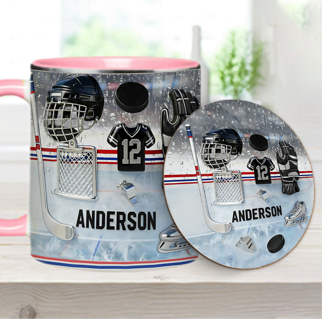 Liebe Eishockey – Personalisierte Tasse und Untersetzer mit Eishockey-Motiv