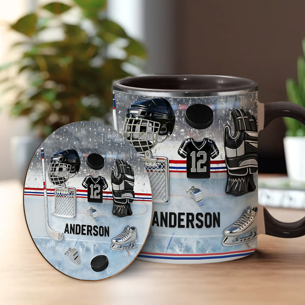 Liebe Eishockey – Personalisierte Tasse und Untersetzer mit Eishockey-Motiv