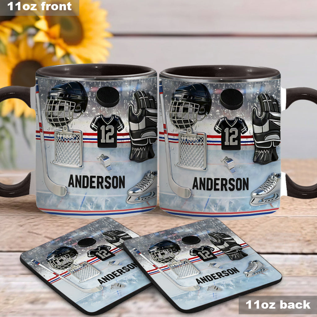 Liebe Eishockey – Personalisierte Tasse und Untersetzer mit Eishockey-Motiv