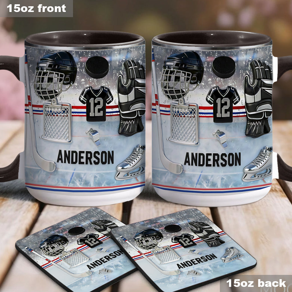 Liebe Eishockey – Personalisierte Tasse und Untersetzer mit Eishockey-Motiv
