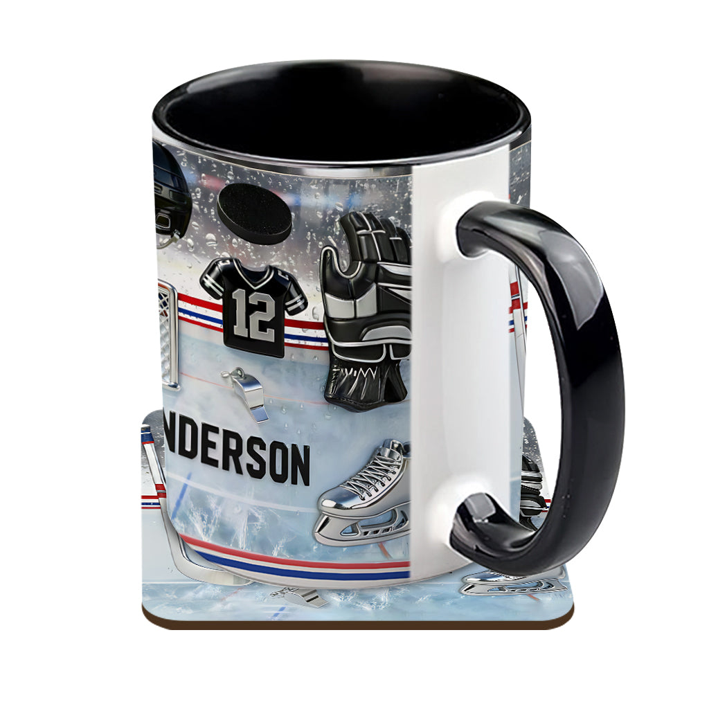 Liebe Eishockey – Personalisierte Tasse und Untersetzer mit Eishockey-Motiv