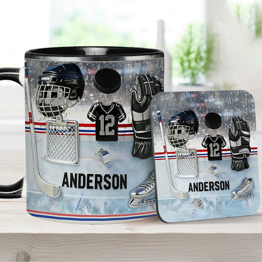 Liebe Eishockey – Personalisierte Tasse und Untersetzer mit Eishockey-Motiv
