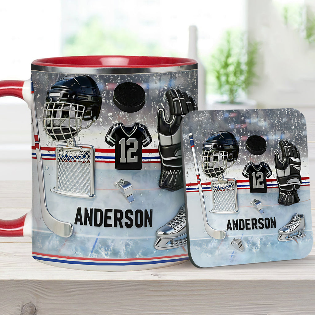 Liebe Eishockey – Personalisierte Tasse und Untersetzer mit Eishockey-Motiv