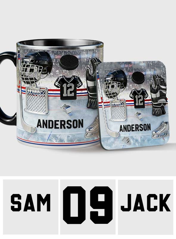 Liebe Eishockey – Personalisierte Tasse und Untersetzer mit Eishockey-Motiv
