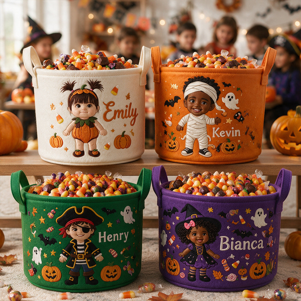Trick Or Treat - Personalized Kid Canvas Bucket Bag