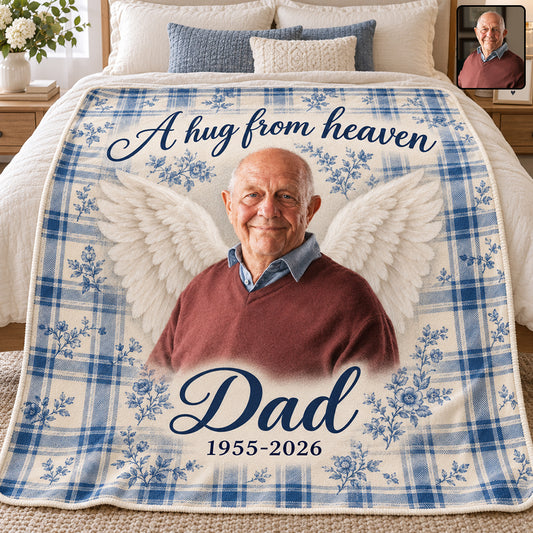 A Hug From Heaven Blue Indigo Toile De Jouy - Personalized Memorial Blanket