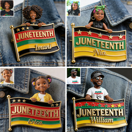 Freiheit feiern 1865 - Personalisierte Juneteenth 3D-Relief-Emailleschließe