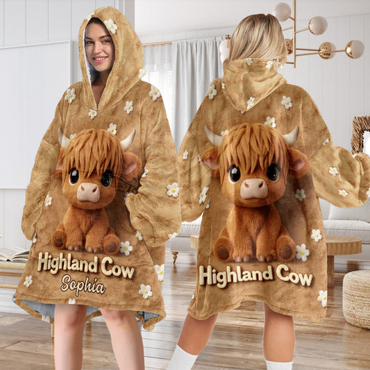 Einfach ein Mädchen, das Hochlandrinder liebt – Personalisierter Hoodie mit Hochlandrind-Decke