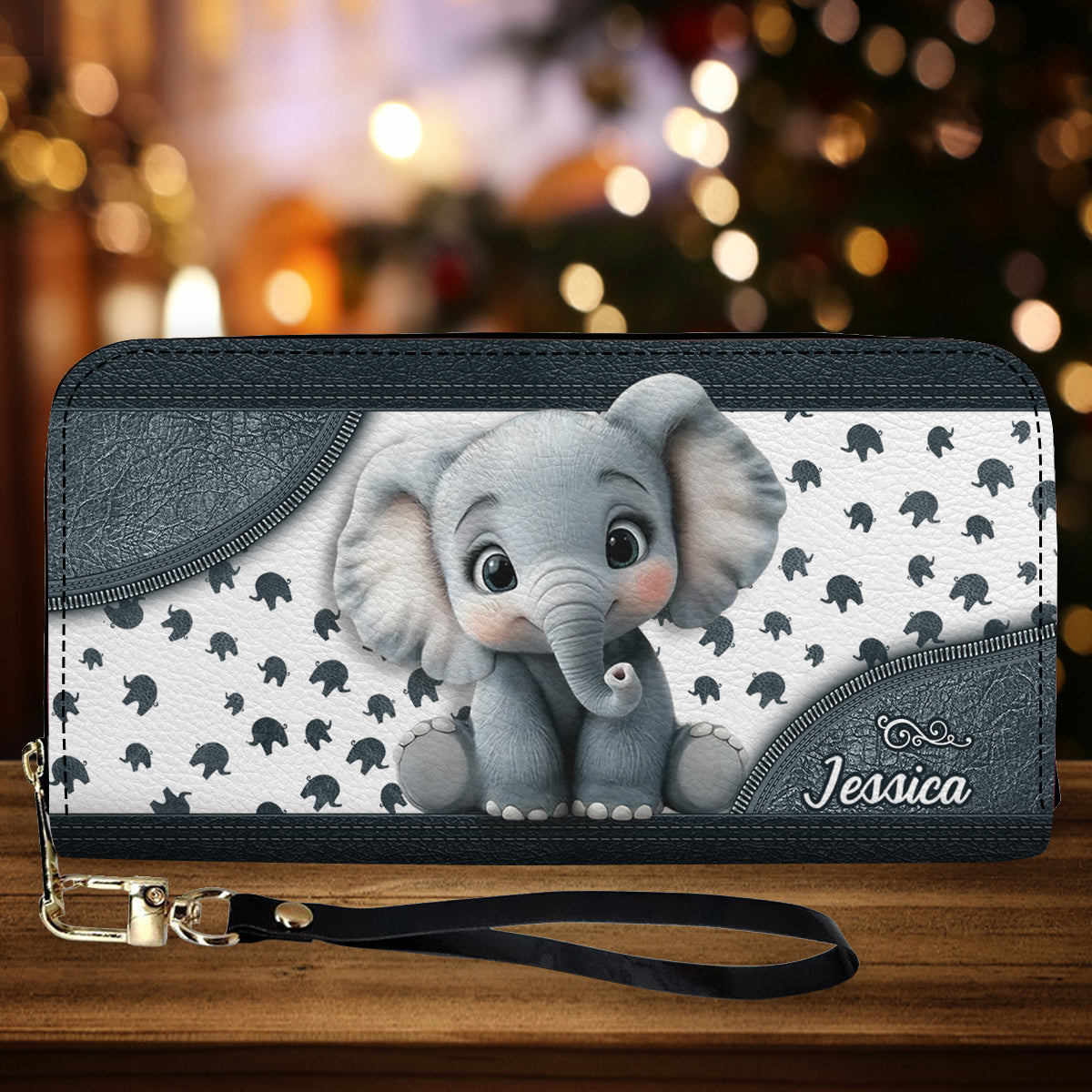 Bébé éléphant mignon - Portefeuille long en cuir personnalisé avec éléphant