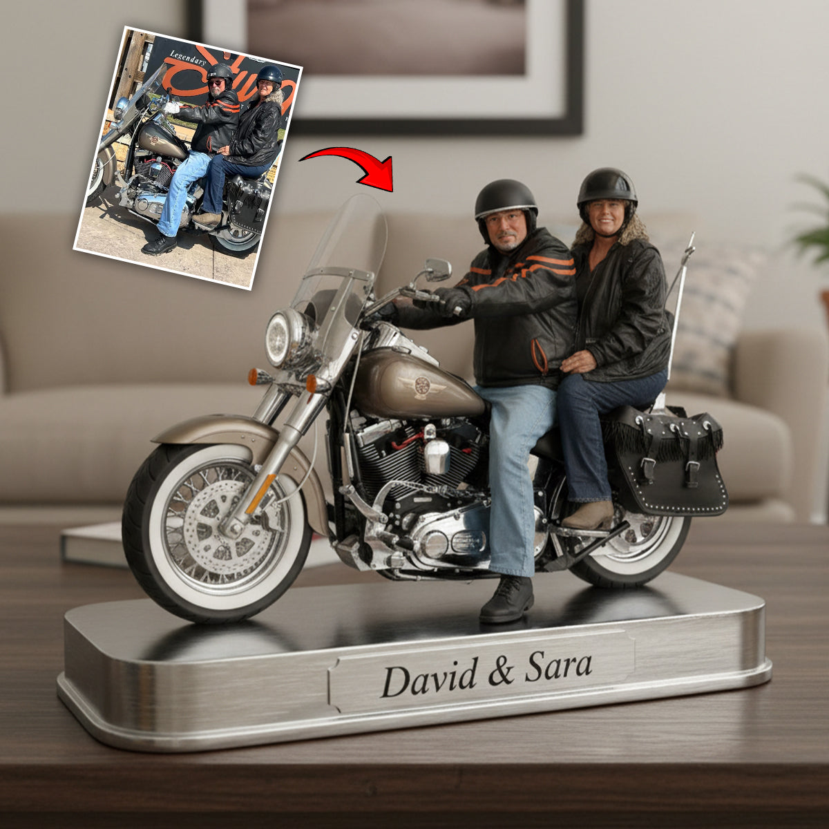 Individuell gestaltbar nach Foto – Personalisierte Acrylplakette in Bikerform