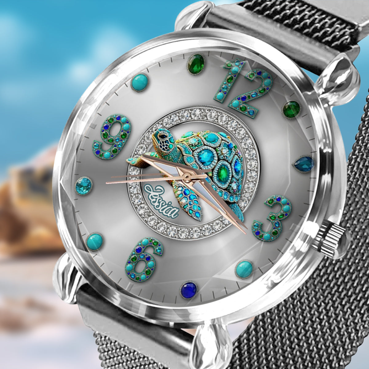 Montre-bracelet personnalisée pour femme Love Turtle - Tortue