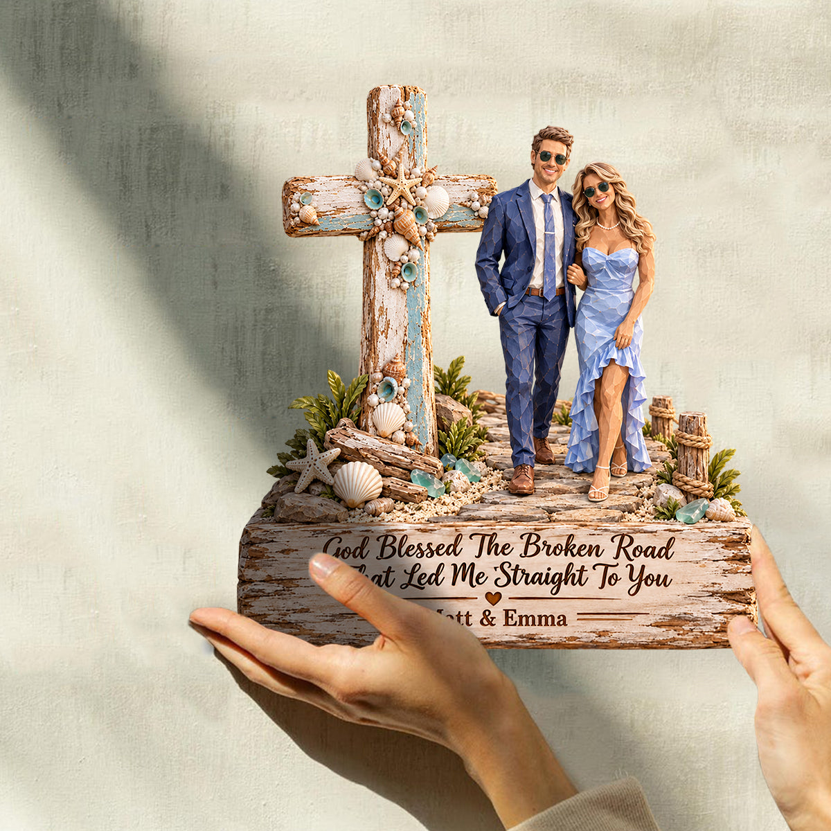 God Blessed The Broken Road That Led Me Straight To You - Personalized Couple Custom Shaped Wood Plaque