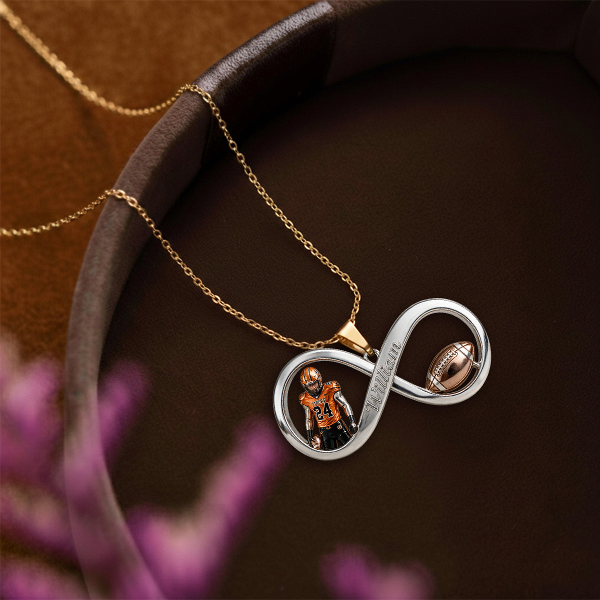Any Sport, Any Photo - Personalized Football Shaped Metal Pendant Necklace