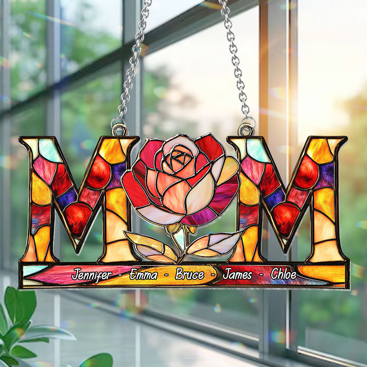 Mom Flower - Personalized Mother Window Hanging Suncatcher Ornament