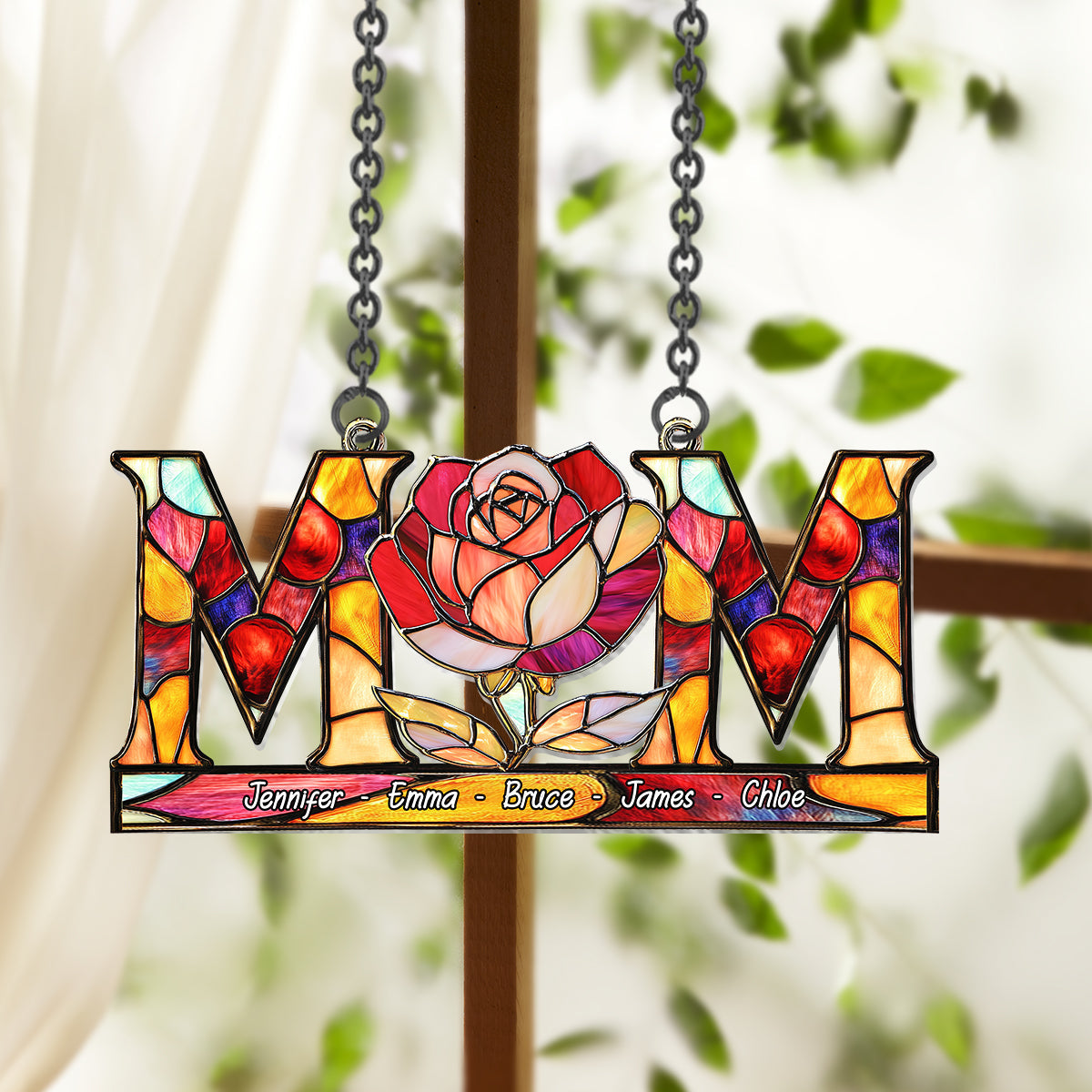 Mom Flower - Personalized Mother Window Hanging Suncatcher Ornament