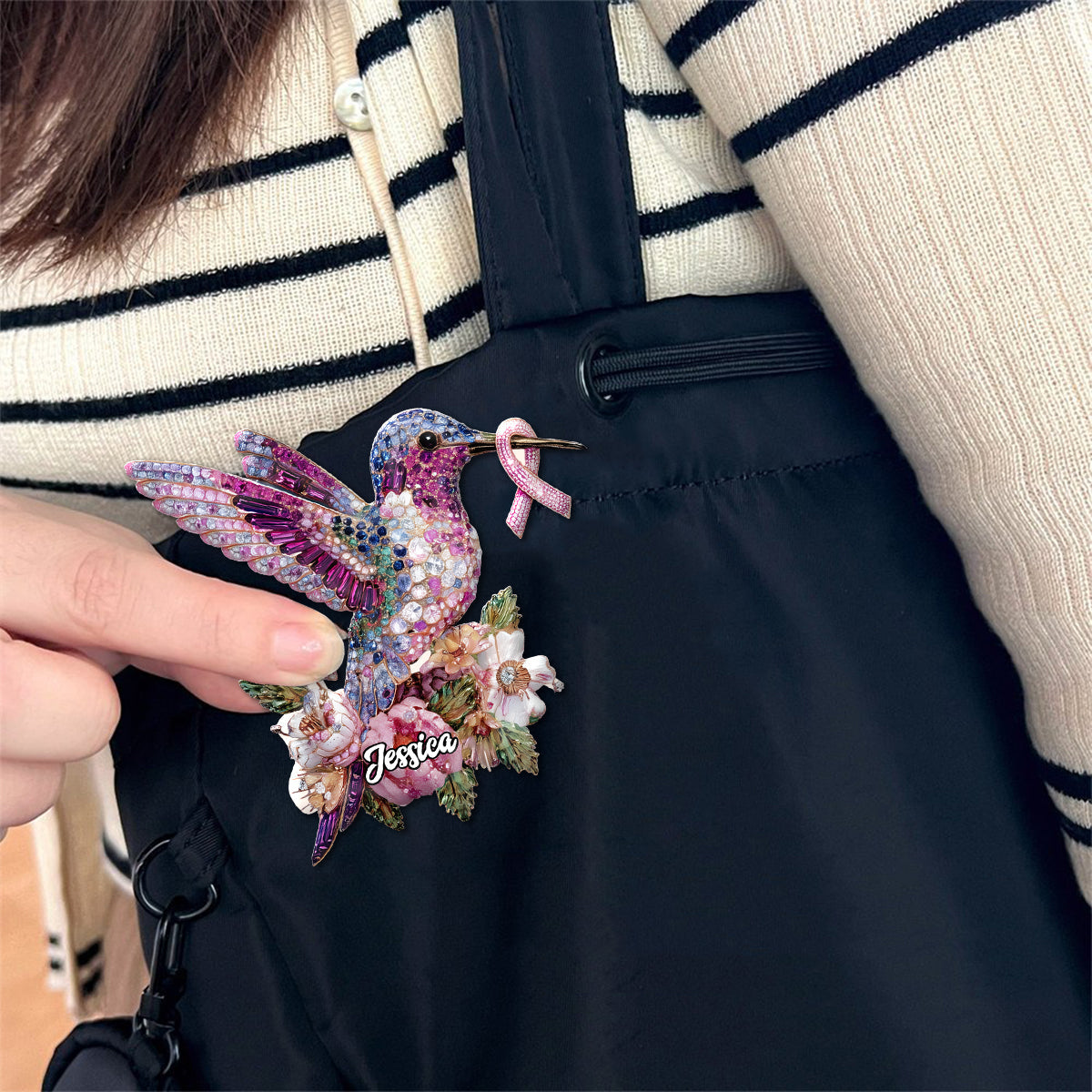 Colibri, symbole de sensibilisation au cancer du sein - Épinglette personnalisée de sensibilisation au cancer du sein