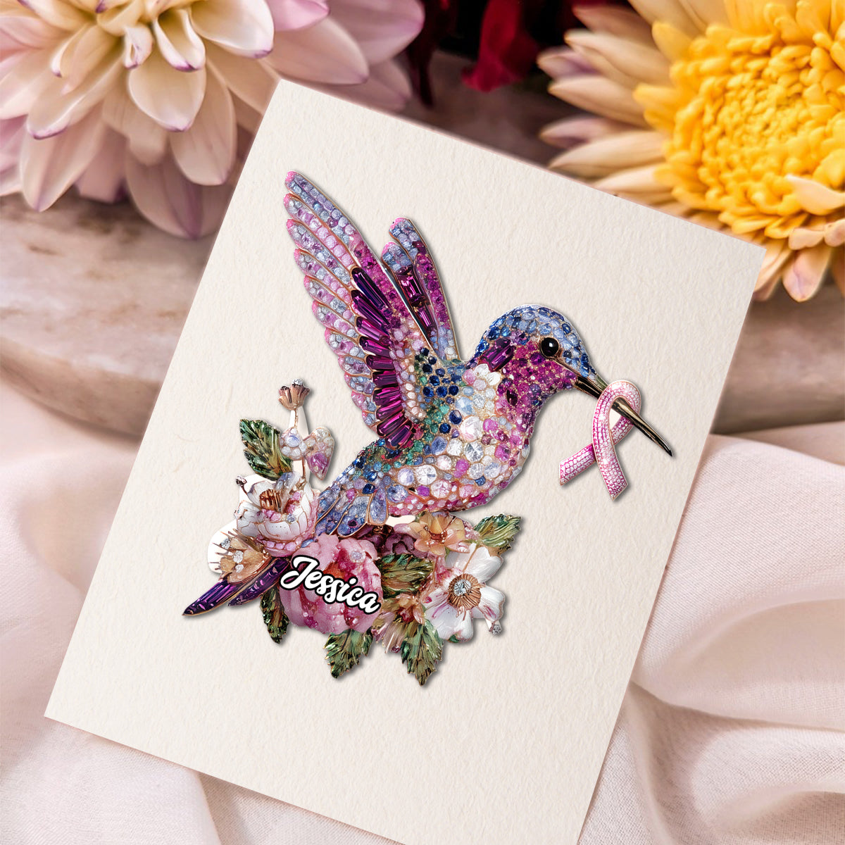 Colibri, symbole de sensibilisation au cancer du sein - Épinglette personnalisée de sensibilisation au cancer du sein