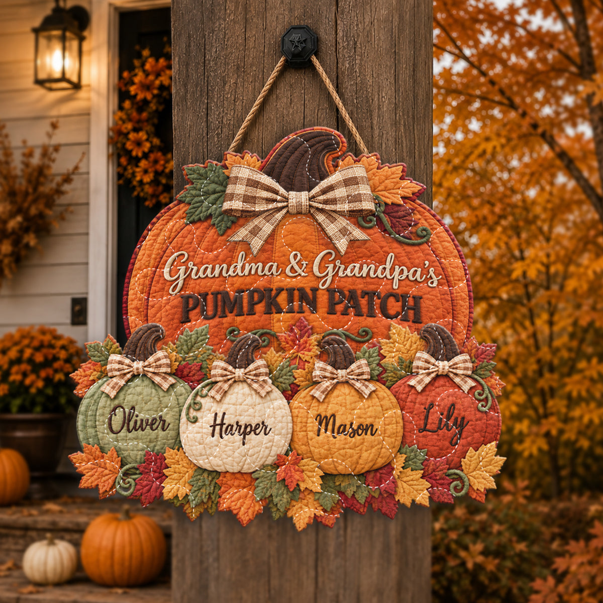 Grandma Grandpa Pumpkin Patch - Personalized Grandma Quilted Door Hanger