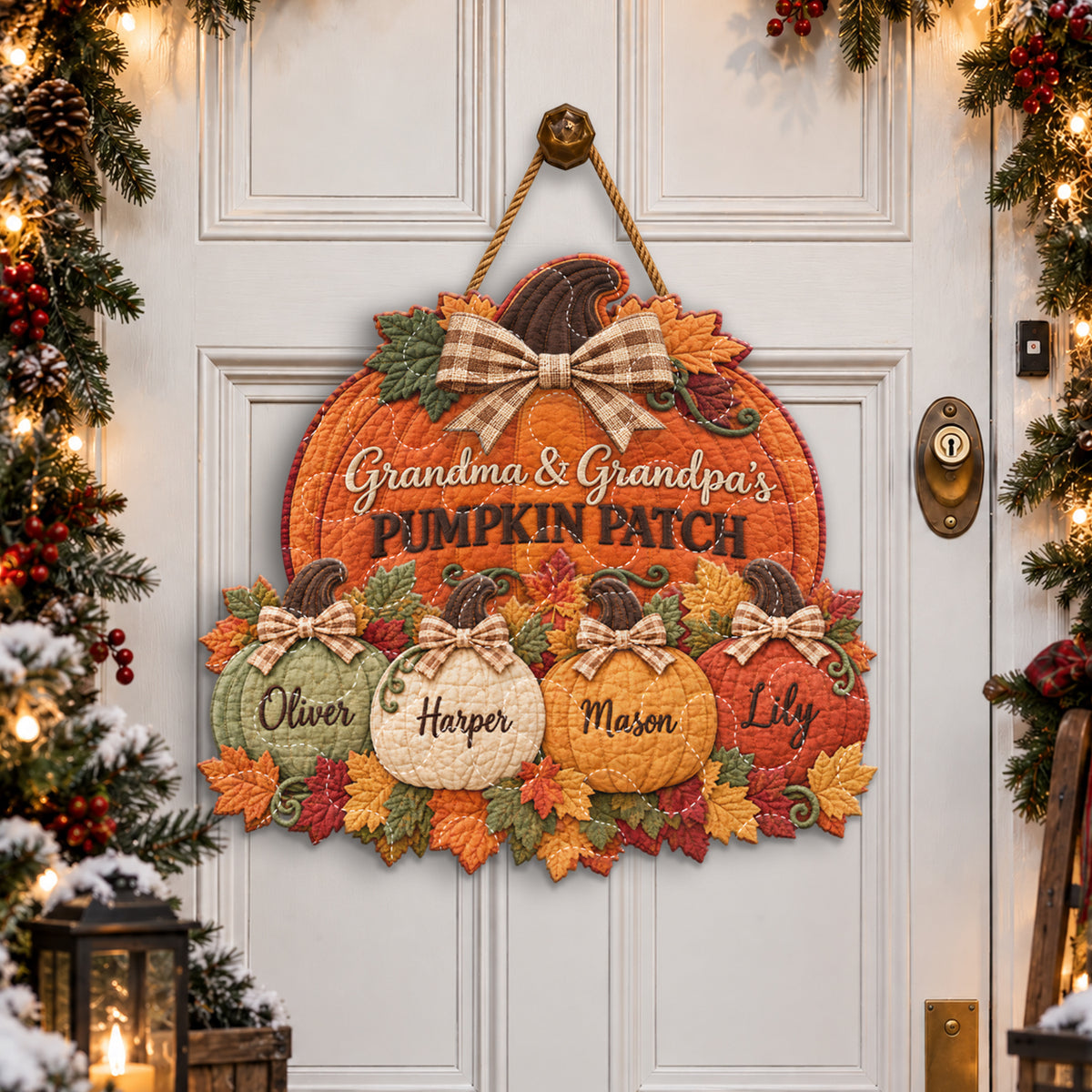 Grandma Grandpa Pumpkin Patch - Personalized Grandma Quilted Door Hanger