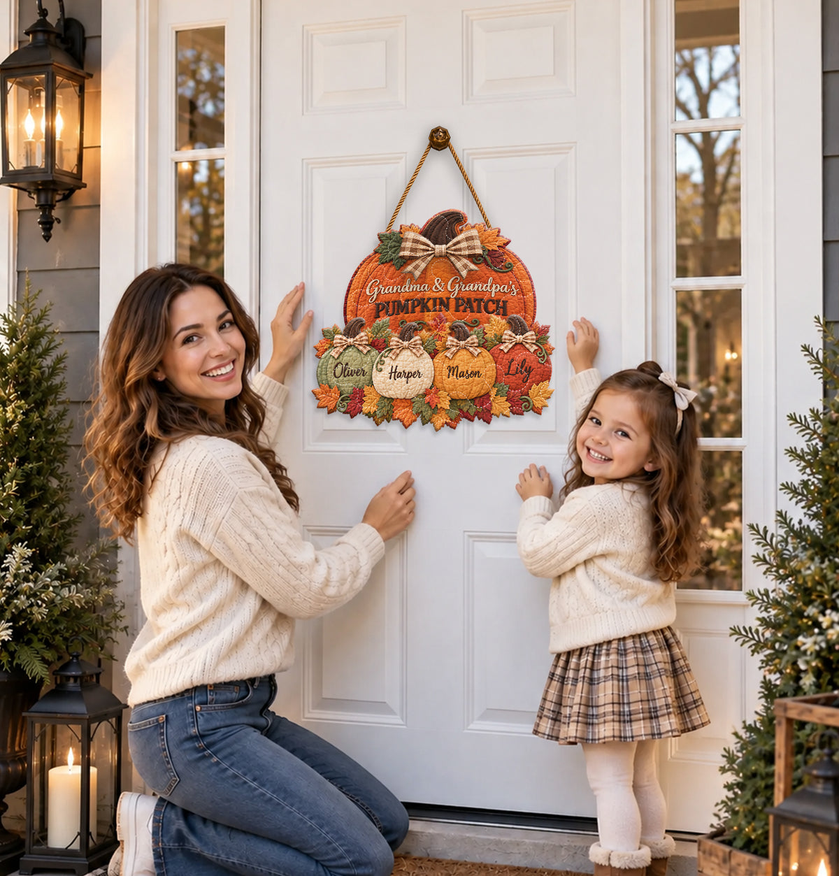 Grandma Grandpa Pumpkin Patch - Personalized Grandma Quilted Door Hanger
