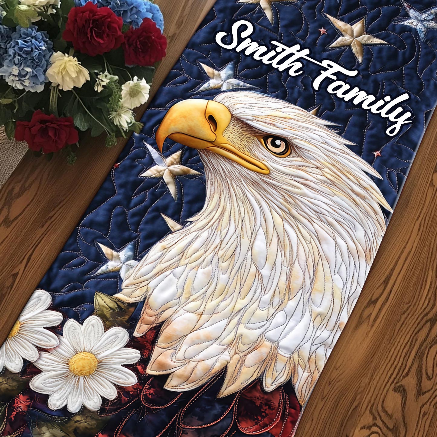Chemin de table personnalisé Aigle patriotique - Aigle à tête blanche