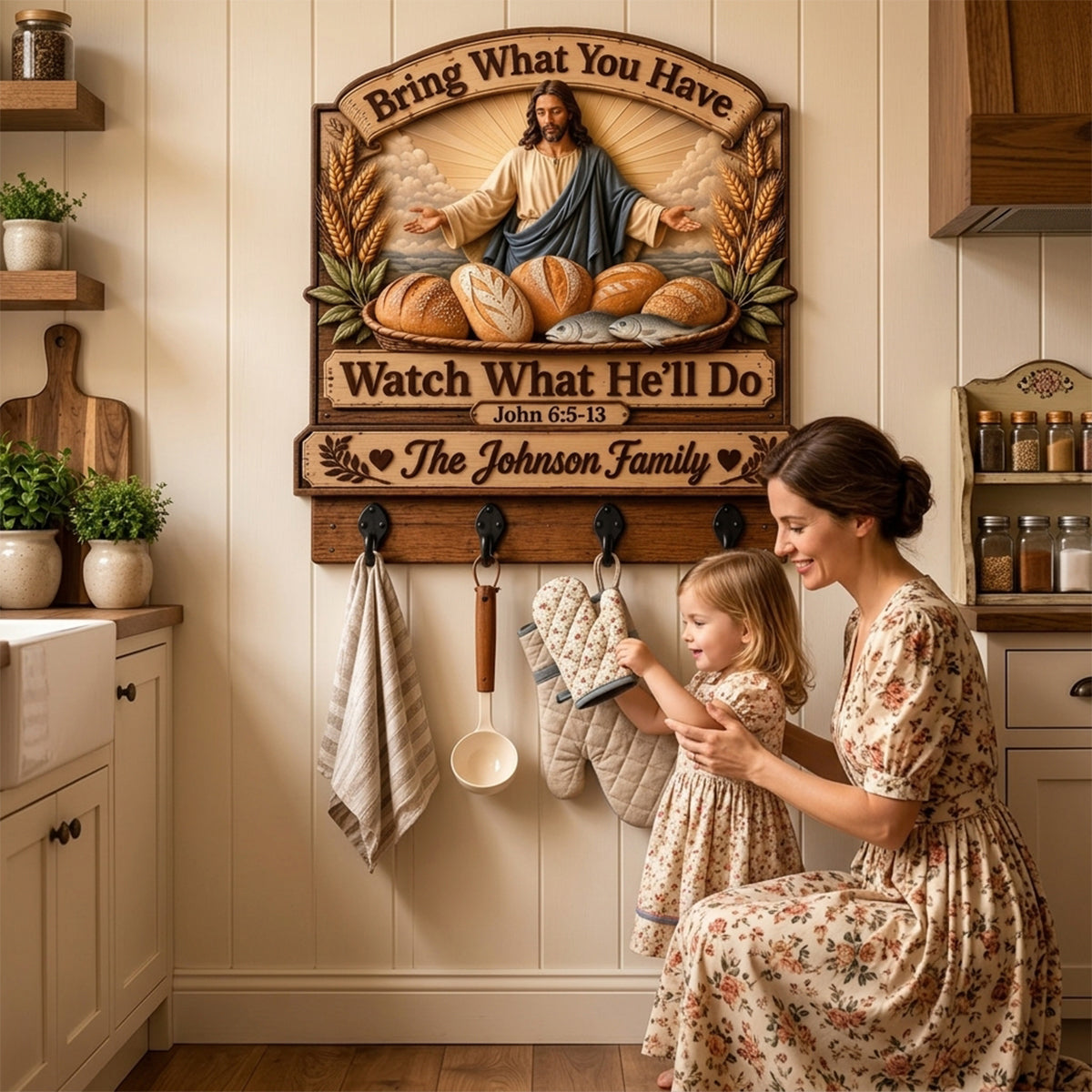 Bring What You Have Watch What He'll Do, Wall Hook Rack, Utensil Hooks, Kitchen Towel Hooks - Personalized Christian Custom Shaped Wall Hook Rack