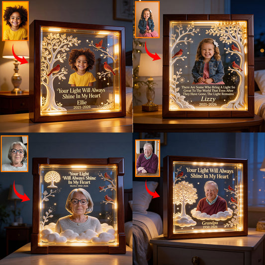 Cadre photo personnalisé - Certains apportent la lumière - Cadre commémoratif en bois avec éclairage LED