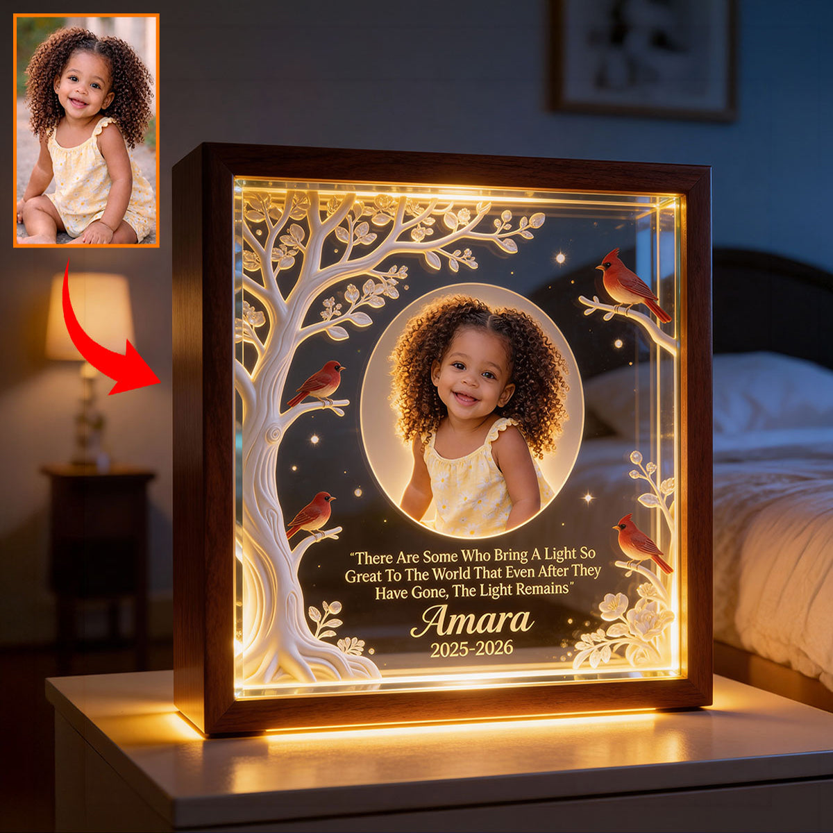 Cadre photo personnalisé - Certains apportent la lumière - Cadre commémoratif en bois avec éclairage LED