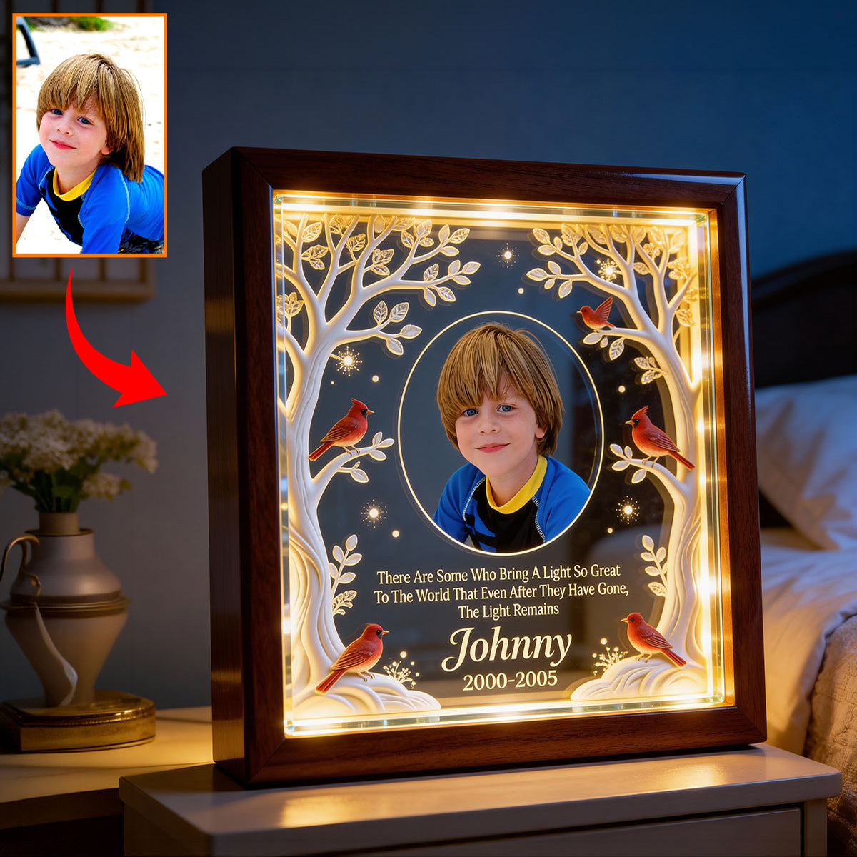Cadre photo personnalisé - Certains apportent la lumière - Cadre commémoratif en bois avec éclairage LED