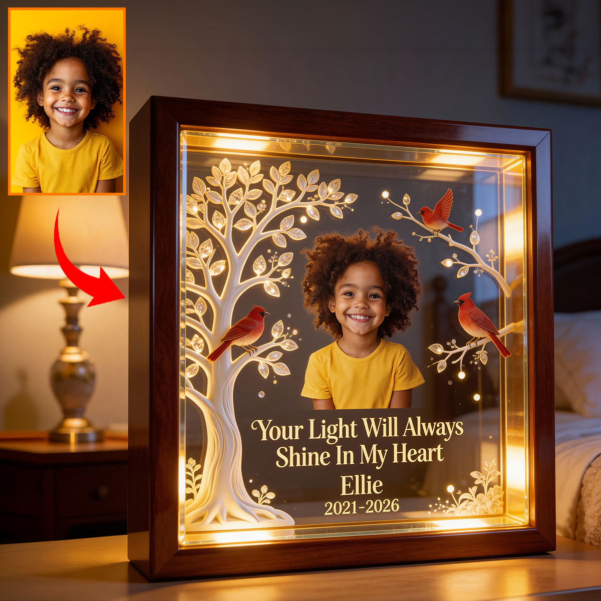 Cadre photo personnalisé - Certains apportent la lumière - Cadre commémoratif en bois avec éclairage LED