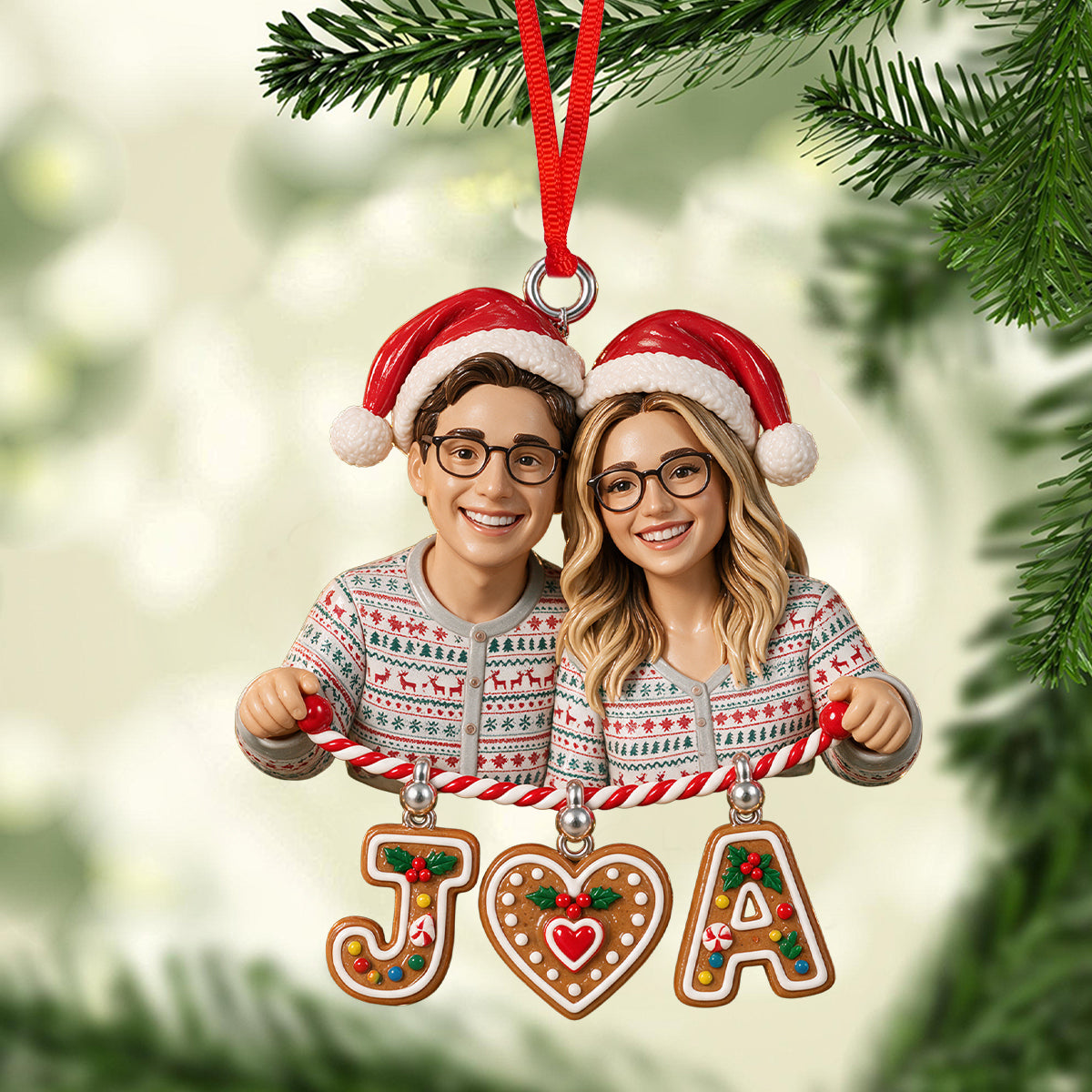 Merry Christmas Couple Gift - Personalized Couple Ornament With Charm