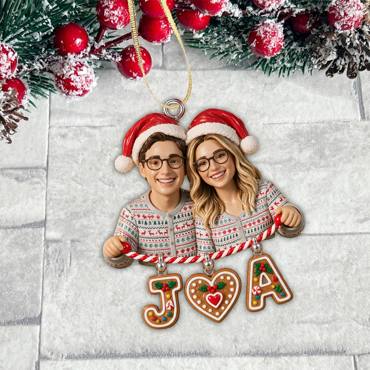 Merry Christmas Couple Gift - Personalized Couple Ornament With Charm