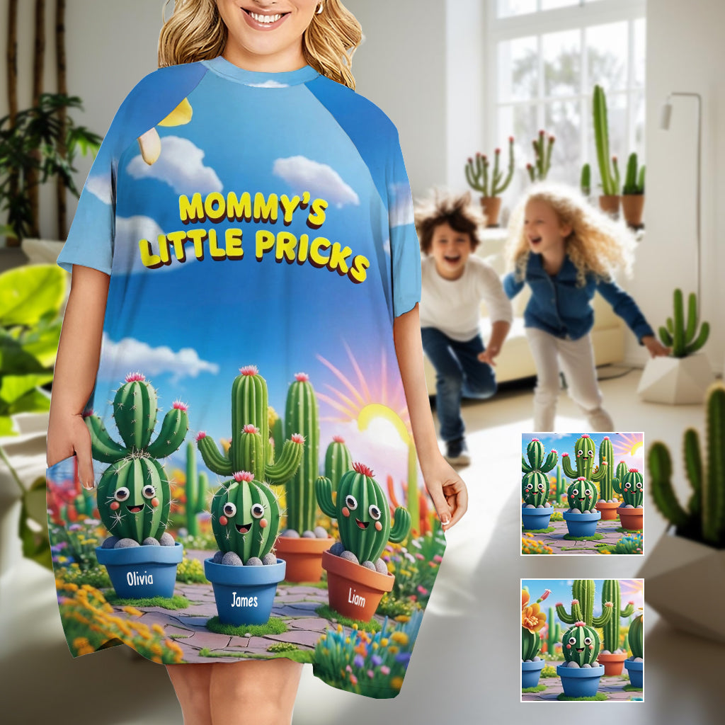 Mom's Little Pricks - Personalized Mother Sleep T-shirt Dress