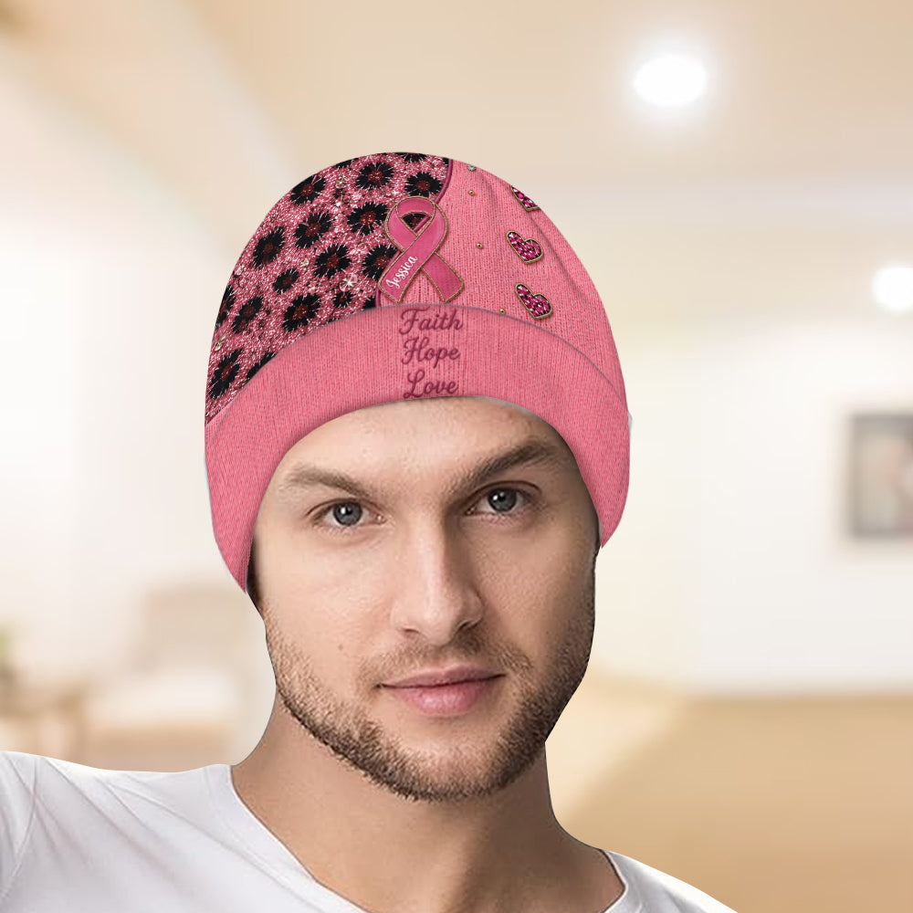 Foi Espoir Amour - Bonnet Personnalisé de Sensibilisation au Cancer du Sein