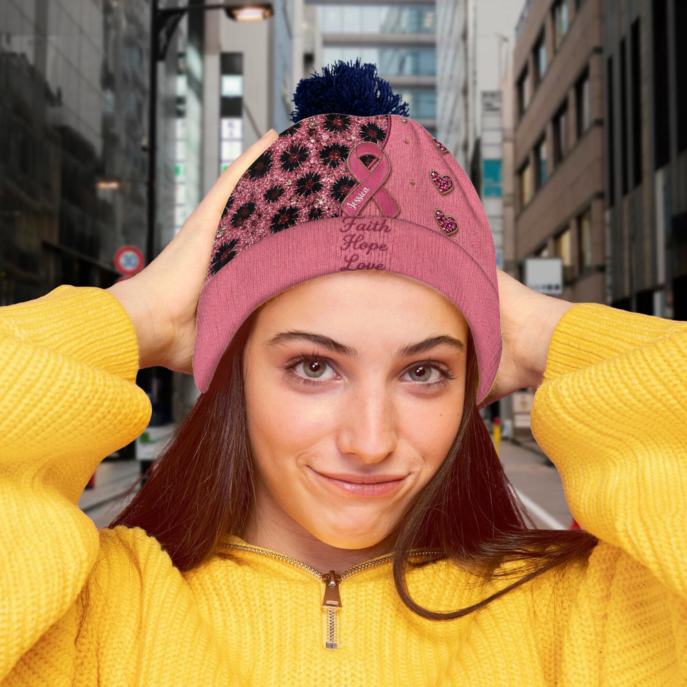 Foi Espoir Amour - Bonnet Personnalisé de Sensibilisation au Cancer du Sein