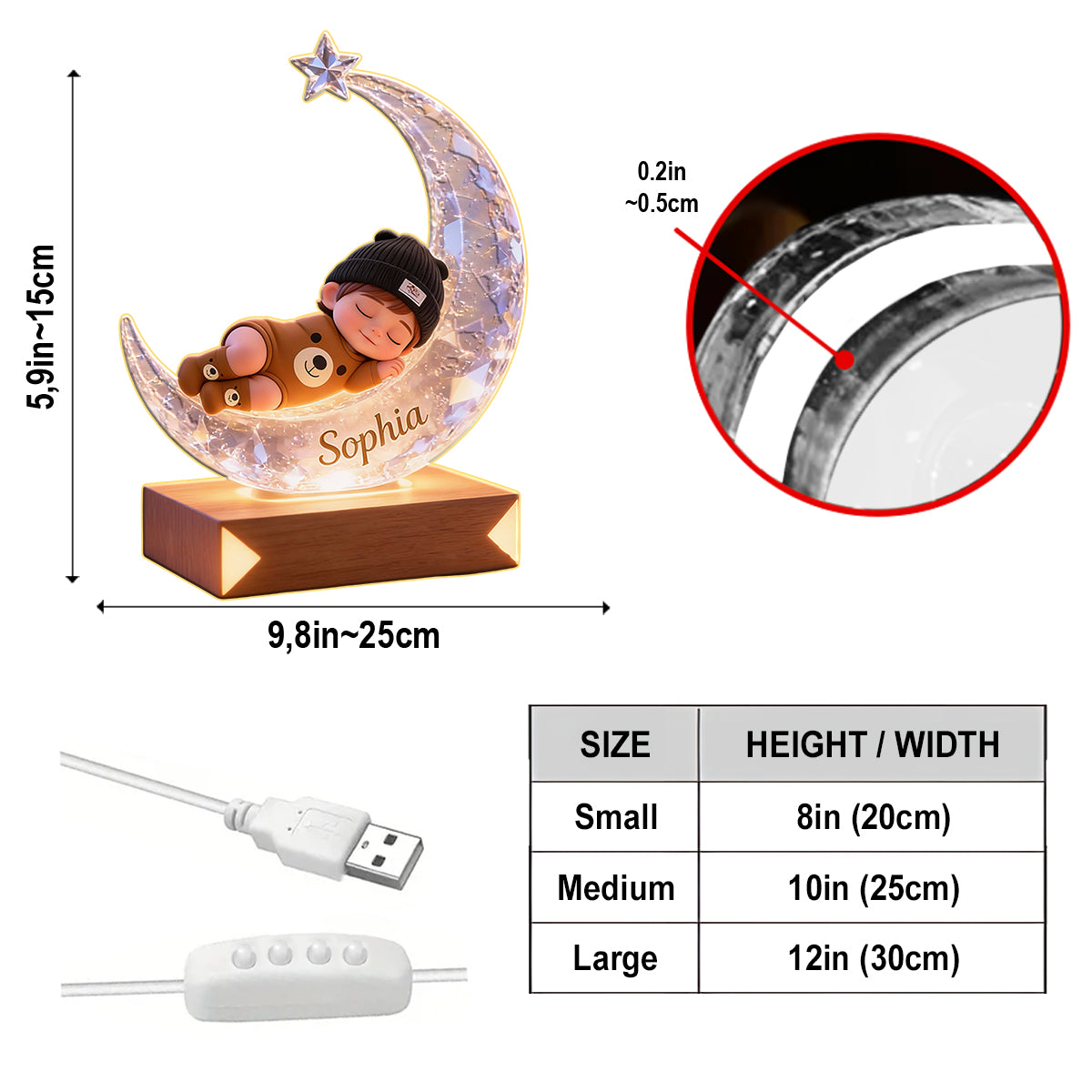 Veilleuse LED personnalisée pour enfant « Je t'aime bébé » en acrylique