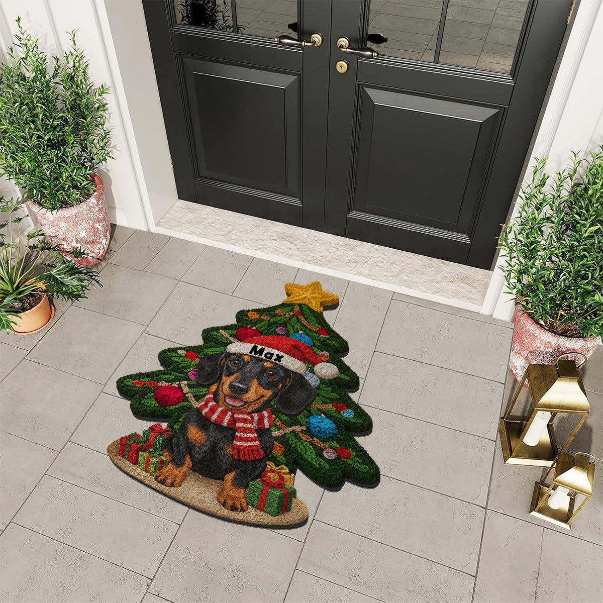 Tapis de Noël personnalisé pour chien - Tapis antidérapant à motif chien